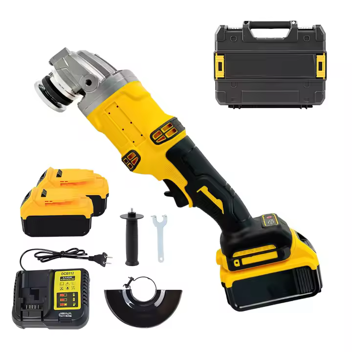 Amoladora angular sin escobillas 1280W, 125mm, 21V, 10000RPM, 4 velocidad variable, 2 baterías 1500mah*10, Cargador rápido + estuche de plástico, para trabajar la madera, para cortar, amoladora, pulidora - 1
