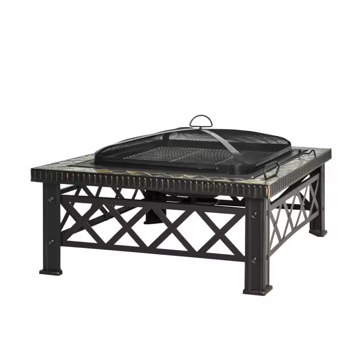 Hoguera 3 en 1 with Protección antichispa, Parrilla y cubitera para barbacoa de Jardín Negro 76x76x47cm - 1