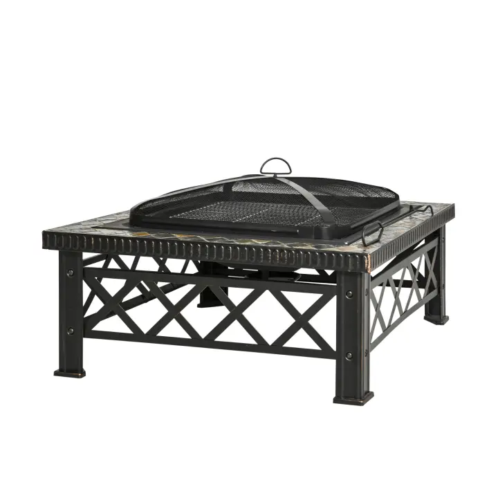 Hoguera 3 en 1 with Protección antichispa, Parrilla y cubitera para barbacoa de Jardín Negro 76x76x47cm - 1