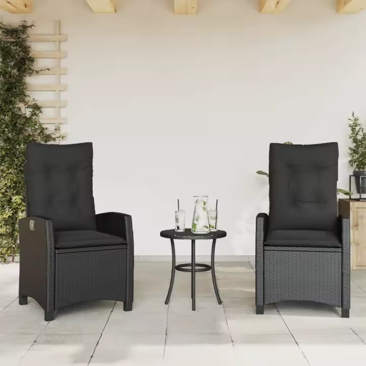 vidaXL Sillones reclinable jardín cojines 2 uds ratán sintético negro - 1