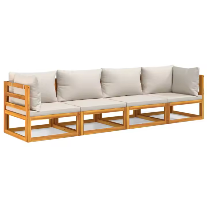 vidaXL Set muebles de jardín 4 pzas madera maciza y cojines gris claro - 1