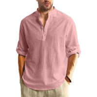 Camisa Henley De Manga Larga Para Hombre Algodón Ligera Transpirable Estilo Callejero Color Sólido Polo Botones Negocios - details 6