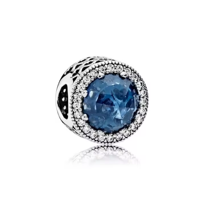 PANDORA Charm Plata Ley Circonitas Cristal Azul Corazones Brillantes Luz Luna - 1