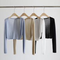 Chaqueta De Punto Para Mujer Protección Solar Delgada De Seda Helada Abrigo Corto De Verano Con Capucha Estilo High Street - details 0