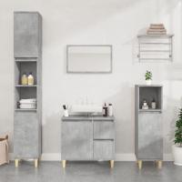 vidaXL Set de muebles de baño 3 pzas madera contrachapada roble marrón en color Marrón roble/Blanco/Gris hormigón y más | almacenamiento funcional diseño moderno para baño dormitorio sala - details 2
