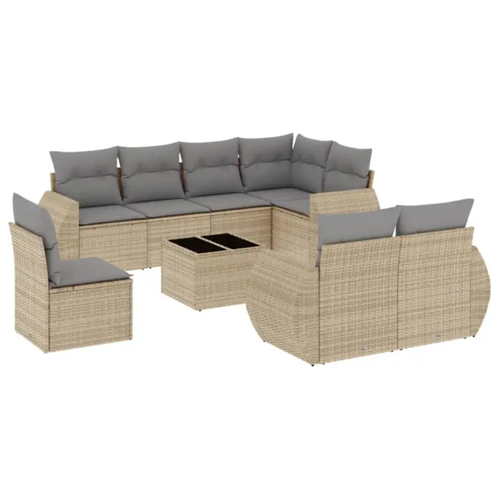 Set de sofás de Jardín 9 pzas con los amortiguadores del sintético beige - 1