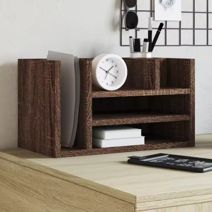 vidaXL Organizador escritorio madera ingeniería marrón 44,5x24x25 cm en color Marrón roble/Blanco/Gris hormigón y más | estructura resistente ideal para salón dormitorio o estudio - 1