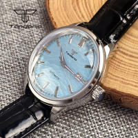 Reloj Automático Tandorio Para Hombre 40mm Doble Domed Sapphire NH35 Water Resistance 20BAR Con Fecha Y Espalda De Vidrio En Cuero Polido - details 7