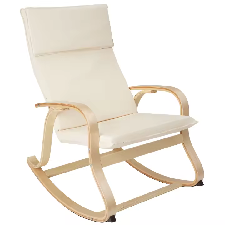 Tectake - Mecedora Roca de madera de abedul 150 kg  Cómoda y bonita mecedora  Estructura curva de madera de abedul  Mullido acolchado, cojín reposacabezas incluido - 1