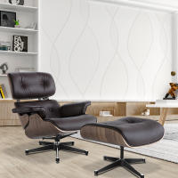EU Stock TY304 Classic Recliner Light Walnut Armchair With Dark Brown Cowhide Black Big Head Foot 360° Swivel Lounge Chair Furniture Genuine Leather Recliner Chair Modern Lounge Chair with Ottoman for Home Living Room Office (Brown) - details 6