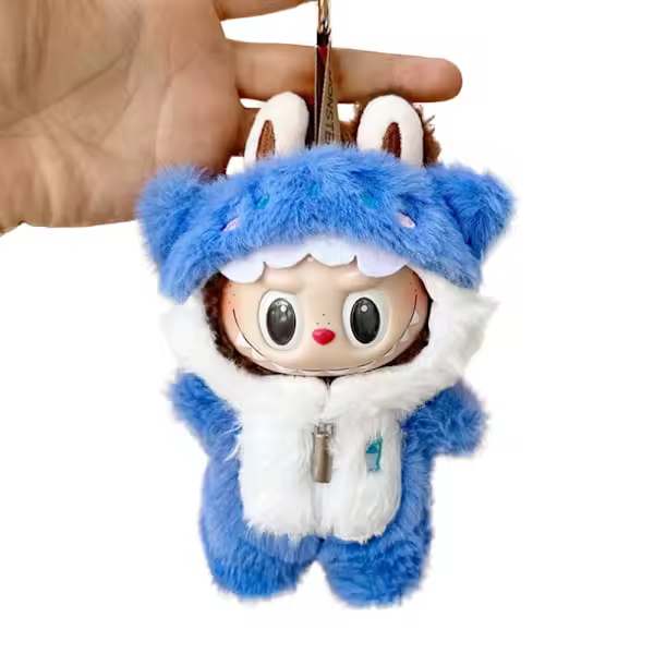POP MART LABUBU The Monsters Plush Doll Blue Shark Jumpsuit Clothes Set (Without Doll) - 1