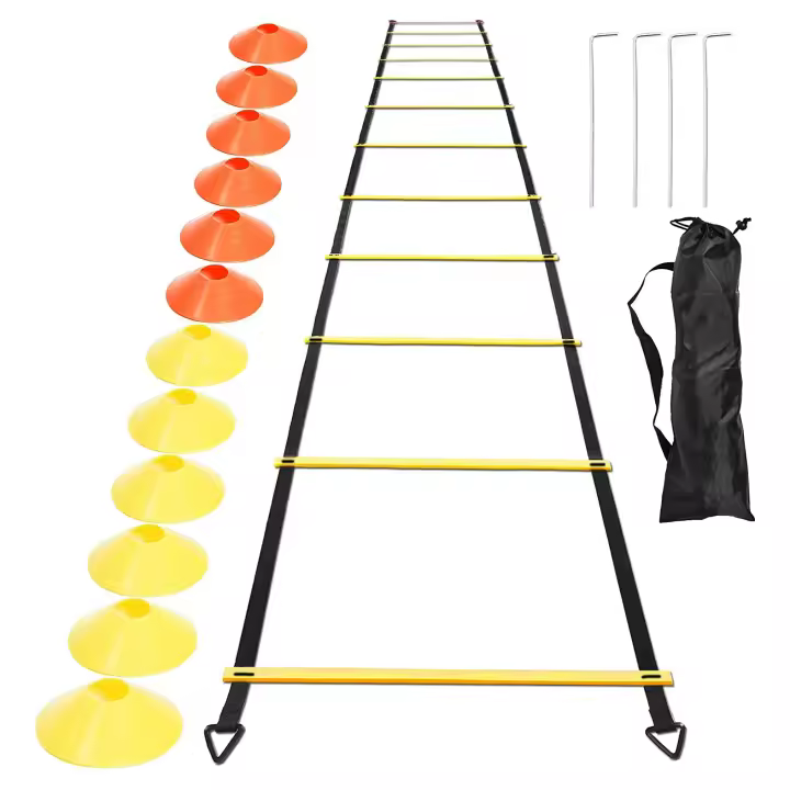 Juego de entrenamiento de agilidad de velocdad Deportiva, 12 Conos de disco, 4 estacas de Maple y Escalera de agilidad para fútbol, Fútbol, pista de Rugby - 1