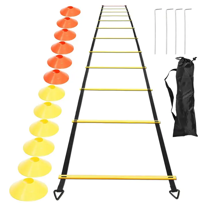 Juego de entrenamiento de agilidad de velocdad Deportiva, 12 Conos de disco, 4 estacas de Maple y Escalera de agilidad para fútbol, Fútbol, pista de Rugby - 1