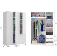 Meimon Armario de 3 puertas y 3 cajones con barra de colgar de aluminio extraíble, guías correderas metálicas para cajones, bisagras y soportes metálicos, tacos ABS antirruido, estantes regulables, acabado en tablero melaminizado tipo E1 - details 3