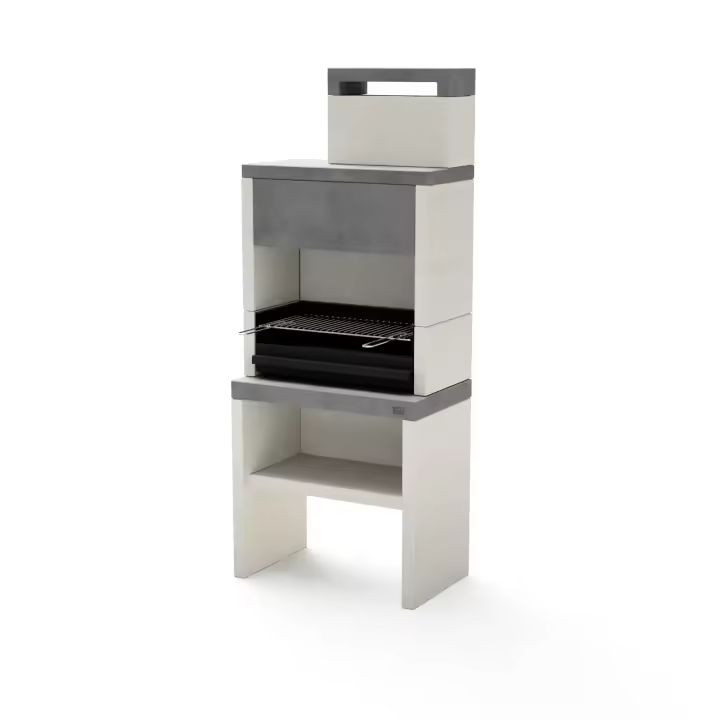 TUOZI - Barbacoa de Obra para Leña y Carbón Modelo PLAN 1 MAX (Gris/Blanco - 78 x 47 x 192 cm) REF: 8041 - 1