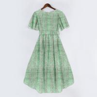 Vestido Casual De Moda Para Mujer Con Cuello En V Manga Corta Volante Vintage Impresión A-Line De Pierna Larga Estilo Italiano - details 23