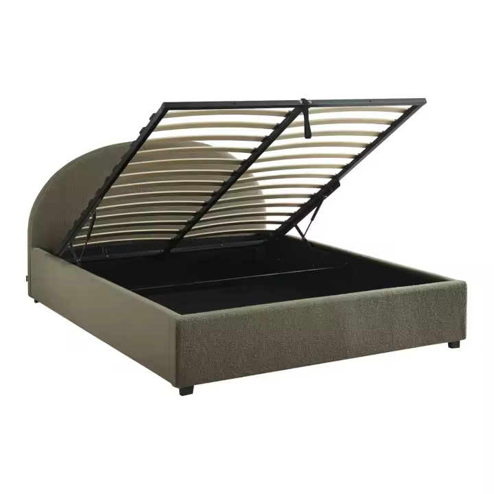 Cama con somier abatible y cabecero 160cm, acabado en borreguito - 1