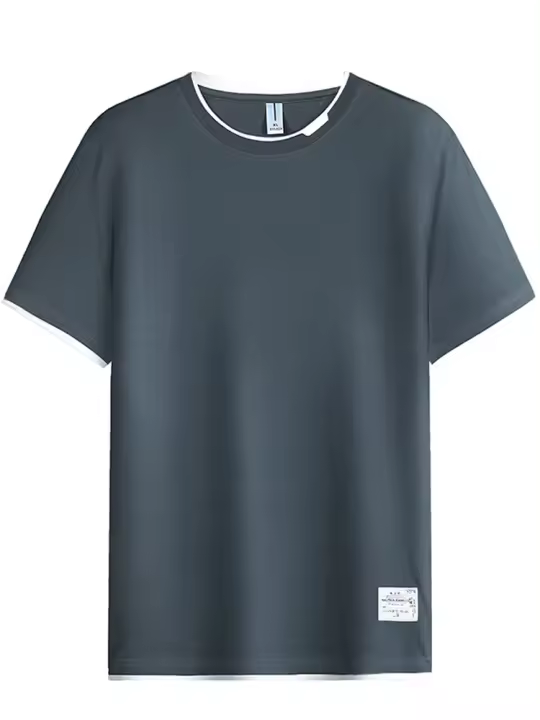 Camiseta De Verano Para Hombre Con Letras Y Bordados En Contraste 2 En 1 Algodón Camiseta Basic Sencilla Manga Corta Estilo Casual - 1