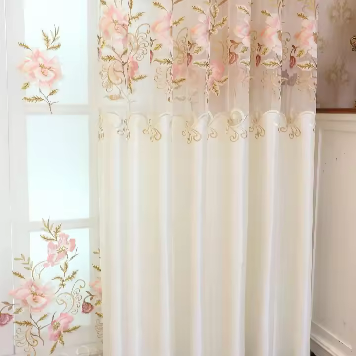 Cortinas Europeas De Estilo Con Bordado Blanco Para Dormitorio Translúcidas De Tulle Para Sala De Estar Con Ojo De Nube - 1