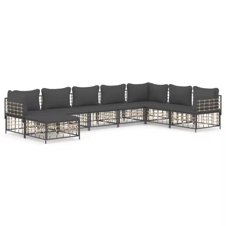 vidaXL Juego de muebles de jardín 8 pzas y cojines ratán PE antracita - 1