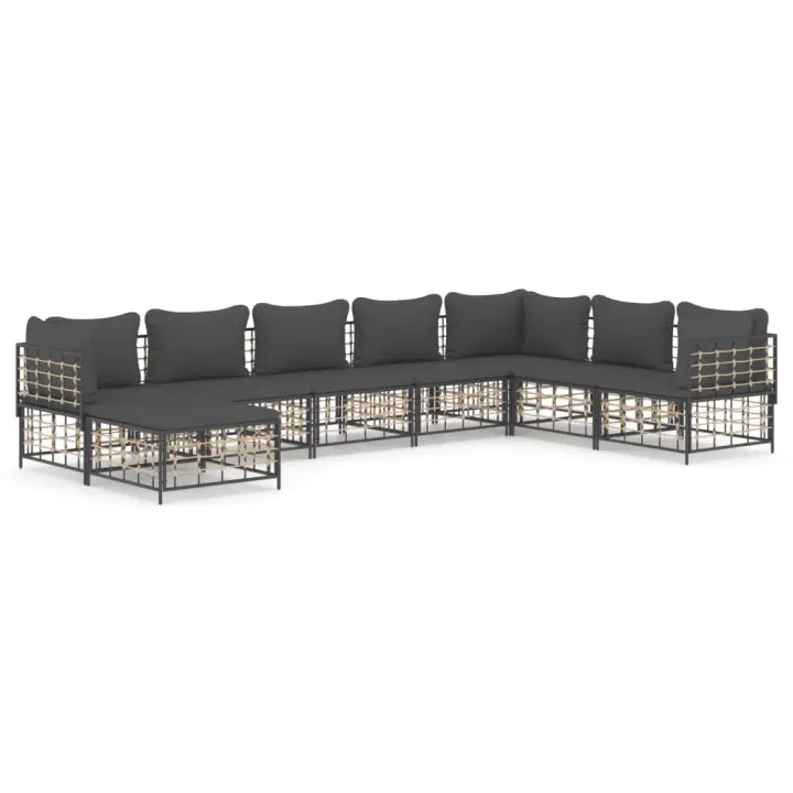 vidaXL Juego de muebles de jardín 8 pzas y cojines ratán PE antracita - 1