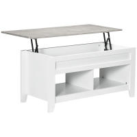 HOMCOM Mesa de Centro Elevable Mesa de Café con Encimera Elevable 2 Compartimentos Abiertos y Espacio Oculto de Almacenaje 105x50x49 cm Blanco y Efecto Mármol - details 0