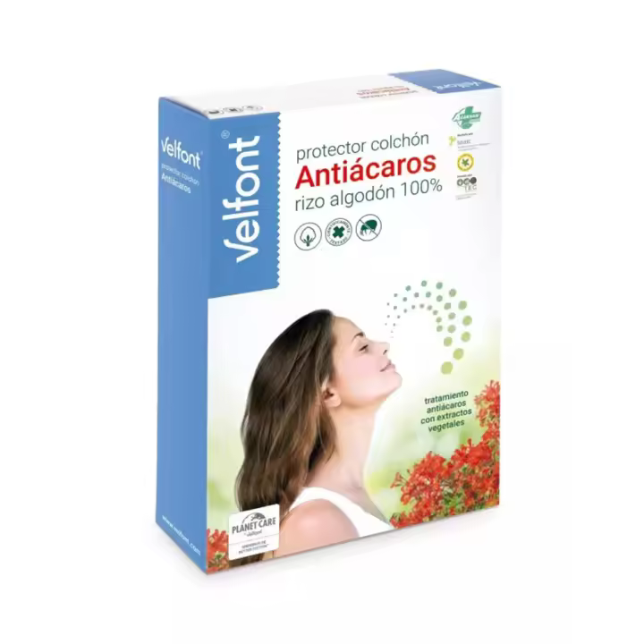 Protector colchón antiácaros Velfont 100% rizo algodón antiácaros ACARSAN - 1
