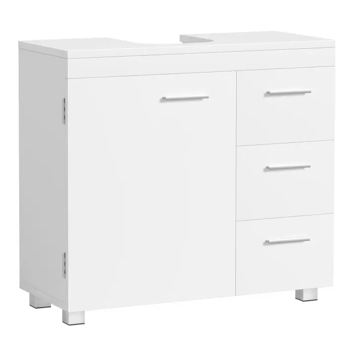 Mueble bajo lavabo para baño blanco, 3 cajones, 2 compartimentos, apto para lavabos de pie, con pedestal - 1