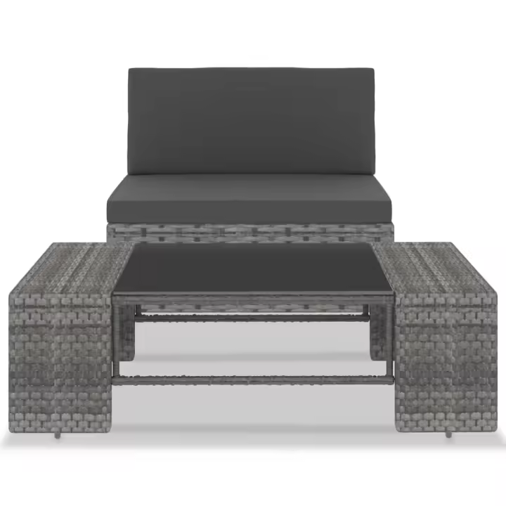 vidaXL Juego de muebles de jardín 2 piezas ratán sintético Negro, Marrón, Gris Conjunto Terraza Muebles Jardín Exterior Juego de Muebles de jardín Mueble Jardín Exterior Muebles de Salon Exterior - 1