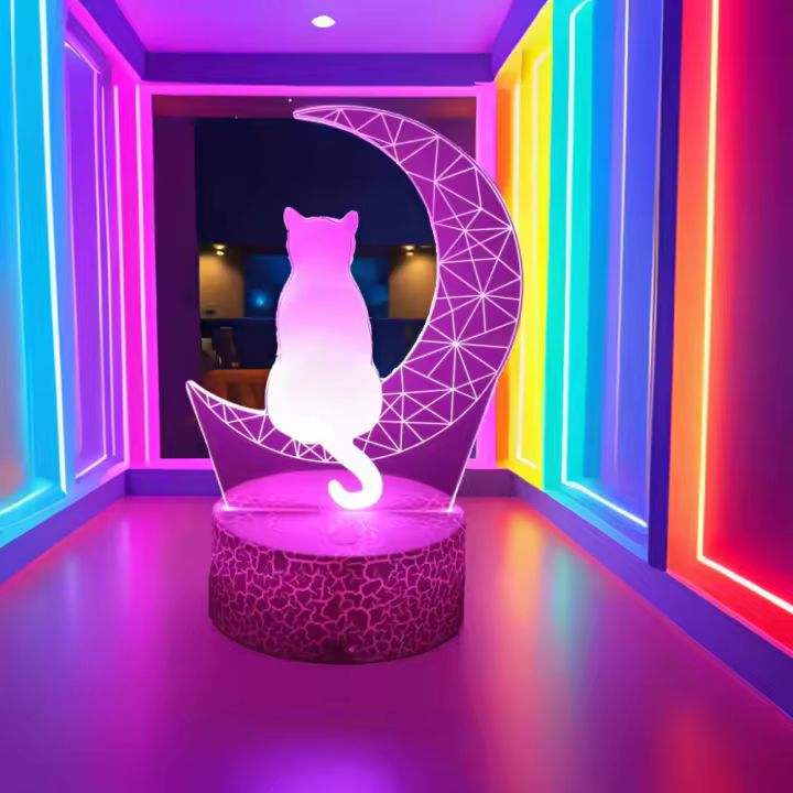 Lámpara De Noche LED 3D De Gato Lindo Para Niños Luz De Escritorio Para Dormitorio Decoración Inteligente Toque Luz De Cumpleaños - 1