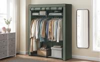SONGMICS RYG002C02 - Armario, con 2 Barras, Perchero, Funda de Tejido, Plegable, para vestidor y Dormitorio, 43 x 140 x 174 cm, Verde Oliva/Azul Oscuro - details 0