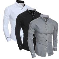 Camisa De Manga Larga Para Hombre Estilo Coreano Slim Fit Color Sólido Casual Primavera Y Otoño Cierre Único Poliéster - details 1