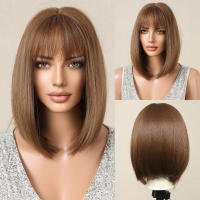 Pelucas Sintéticas Cortas Rectas Para Mujeres Negras Color Marrón Oscuro Con Franja Cosplay Natural Peluca Resistente Al Calor Para Uso Diario - details 7