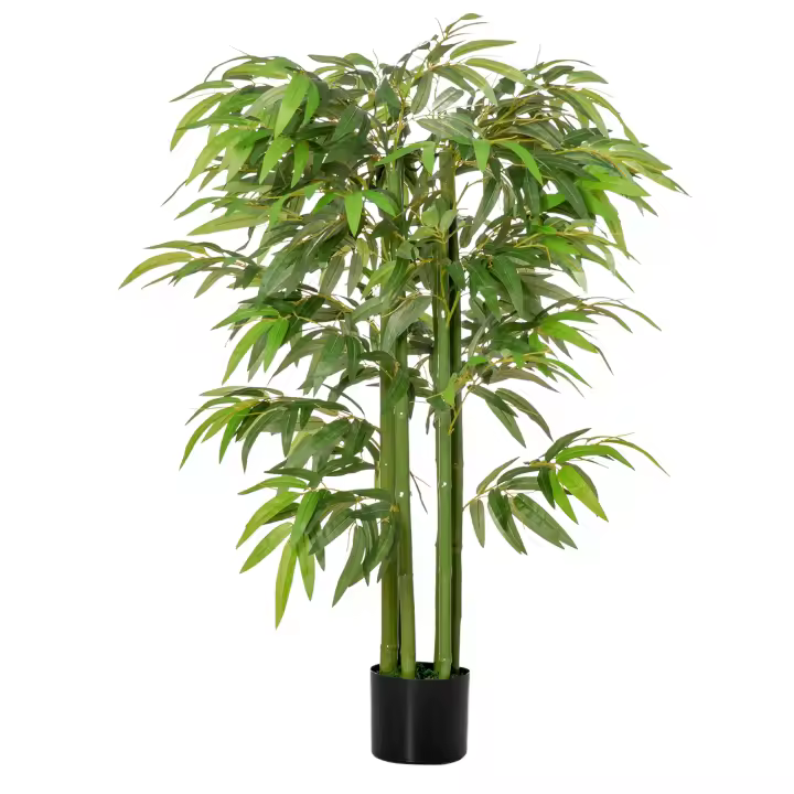 HOMCOM Bambú Artificial 140 cm con Maceta y Cañas Realistas Árbol Sintético Interior para Decoración de Hogar Oficina Exterior Verde - 1