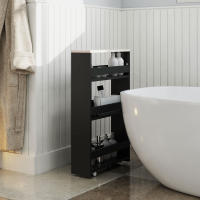 kleankin Estantería de Almacenamiento de Baño de 3 Niveles Estantería Estrecha con Asa Lateral Estante con Ruedas para Cocina Salón Estilo Moderno 48x15x80 cm - details 1