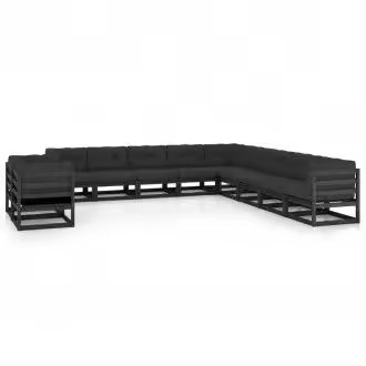 VIDAXL set de muebles con cojines para el jardín con 11 piezas fabricadas en pino negro vida xl - 1