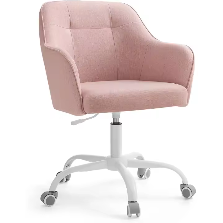 Study Chair, Swivel Chair, Adjustable Height, Load 110 kg, Steel Frame, Breathable Cotton-Linen Fabric, for Study, Bedroom, Pink - 1