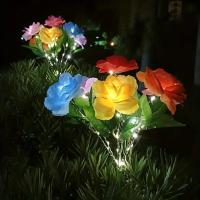 1 Rama De Rosas Solares De 7 Cabezas Luz De Jardín LED Para Decoración De Ambiente Insertada En El Suelo Para Camino Patio Jardín - details 1