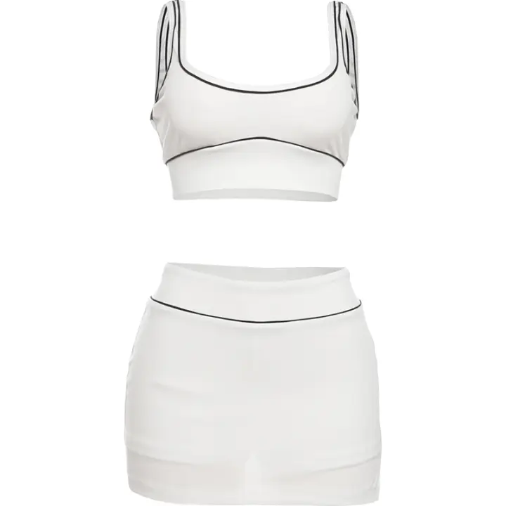 Conjunto De Verano Para Mujer Nibber Skinny Ribbed 2 Piezas Negro Top Sin Costuras Y Shorts Side Split Estilo Sexy Y Club - 1