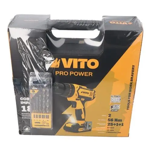 Taladro atornillador VITO sin cable 18v + regalo juego brocas piedra - 1