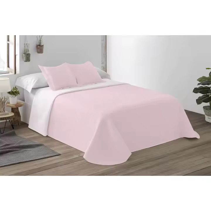 BOHEME - Colcha lisa Reversible Rosa Suave - 1
