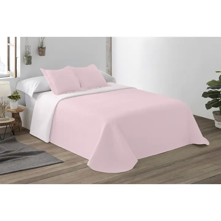 BOHEME - Colcha lisa Reversible Rosa Suave - 1