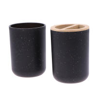 Porta Cepillo De Dientes Negro De Plástico Con Tapa De Bambú Dispensador De Loción Caja De Jabón Accesorios De Baño - details 9