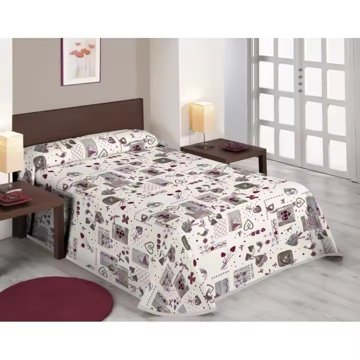 SABANALIA - Colcha estampada Love (Disponible en varios tamaños) | Colcha ideal para primavera y verano | Producto ligero y decorativo - 1
