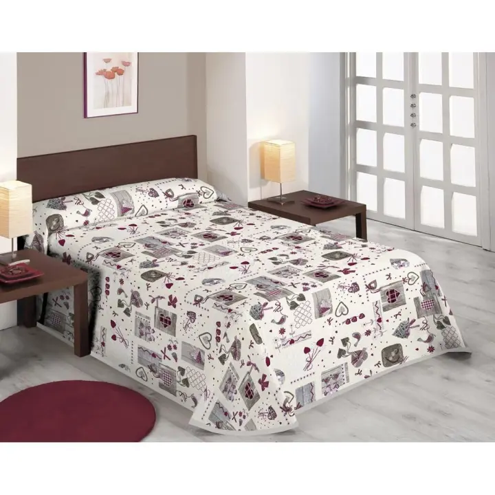 SABANALIA - Colcha estampada Love (Disponible en varios tamaños) | Colcha ideal para primavera y verano | Producto ligero y decorativo - 1
