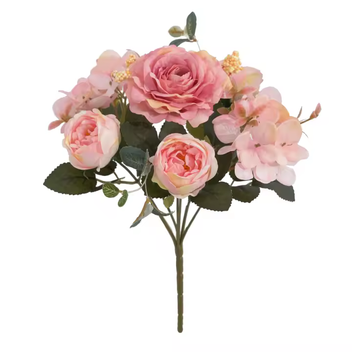Bouquet De Flores Artificiales Con Hydrangea Y Peonías Sintéticas Para Decoración De Hogar Y Bodas Centros De Mesa Falsas - 1
