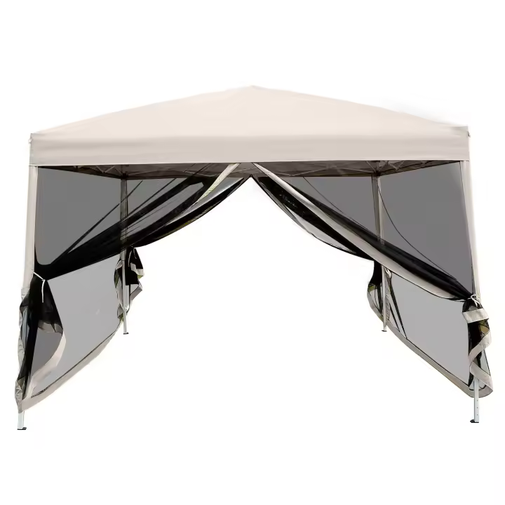Outsunny Carpa Plegable 3x3 para Exterior Cenador Portátil de Jardín con Mosquiteras Bolsa de Transporte Marco de Acero y Tela Oxford Resistente para Fiestas Camping Beige - 1