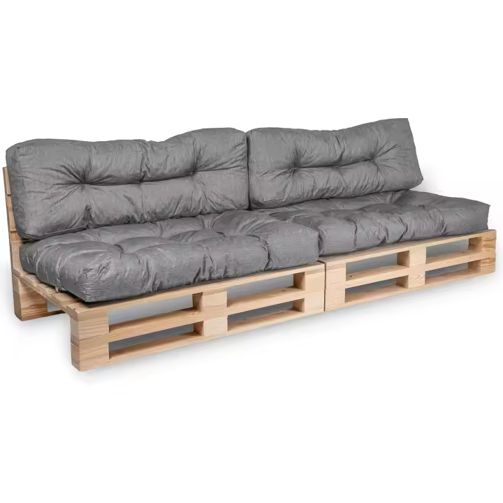 Cojines para Palets - Tela Resistente, Anti-UV y Repelente al Agua - Muy Cómodo, Relleno de Espuma - Cojines Exterior para Jardín y Terraza (2 Asientos 120x80 y 2 Respaldos 120x40, Gris) - 1
