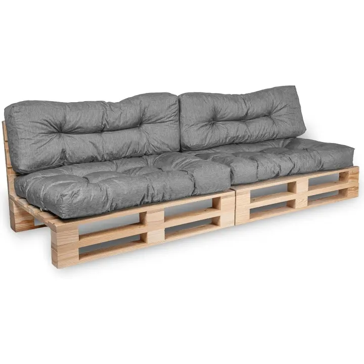 Cojines para Palets - Tela Resistente, Anti-UV y Repelente al Agua - Muy Cómodo, Relleno de Espuma - Cojines Exterior para Jardín y Terraza (2 Asientos 120x80 y 2 Respaldos 120x40, Gris) - 1