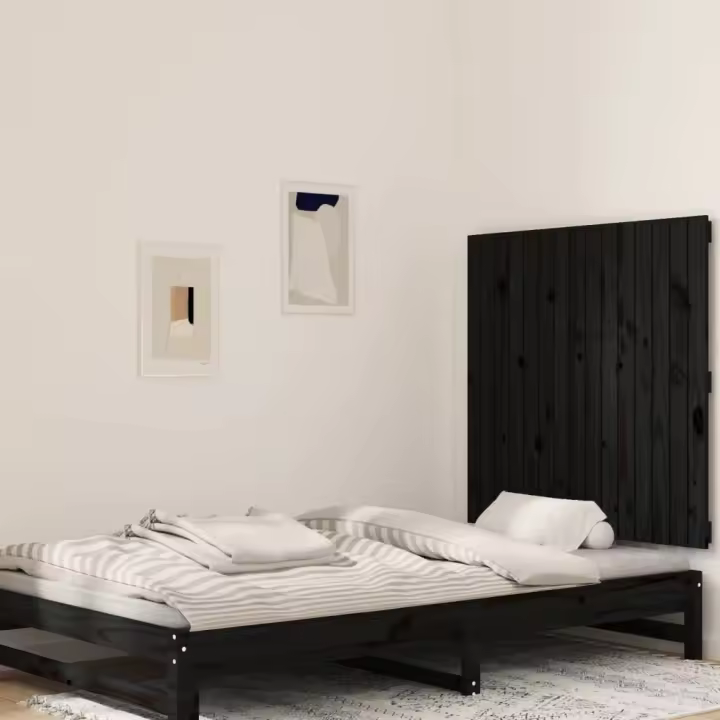 Cabecero de cama de pared madera maciza pino negro 95,5x3x90 cm - 1
